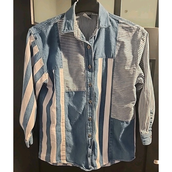 Tops - Vintage -Nuovo County Seat Blue Striped Long Sleeve Button Down Shirt Size M